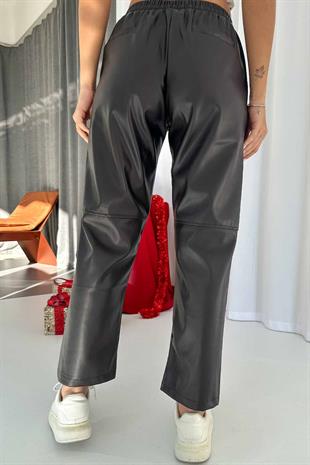 Beli Lastikli Mat Deri Pantolon - Acı Kahve