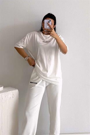 Beli Ve Paçası Lastikli Kadın Jogger Eşofman - Beyaz