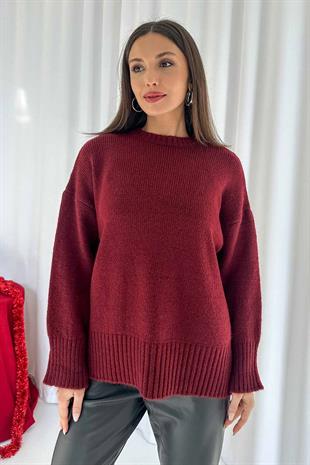 Bisiklet Yaka Yumoş Kadın Kazak - Bordo