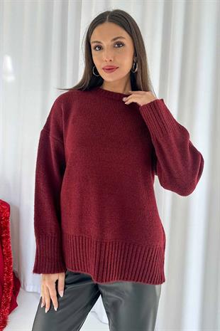 Bisiklet Yaka Yumoş Kadın Kazak - Bordo