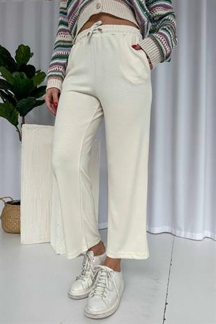 Boru Paça Cepli Eşofman Altı - Ekru