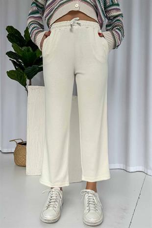 Boru Paça Cepli Eşofman Altı - Ekru