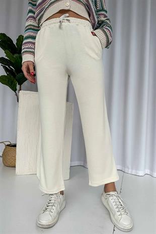 Boru Paça Cepli Eşofman Altı - Ekru