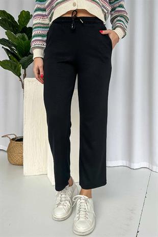 Boru Paça Cepli Eşofman Altı - Siyah