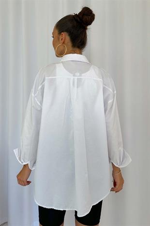 Boydan Siyah Fermuar Detaylı Kadın Gömlek