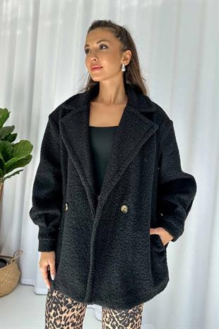Buklet Kumaş Kadın Mont - Siyah