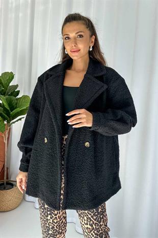 Buklet Kumaş Kadın Mont - Siyah