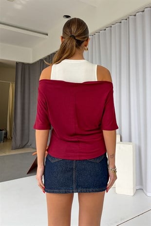 Buzzy Kumaş Atlet Bluz Takım - Kırmızı