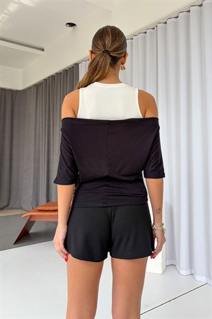 Buzzy Kumaş Atlet Bluz Takım - Siyah