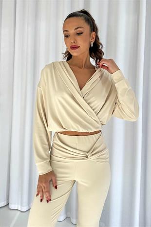 Çapraz Detay Scuba Kadın Eşofman Takım - Bej