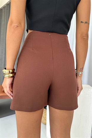 Cep Detay Şort Etek - Kahverengi