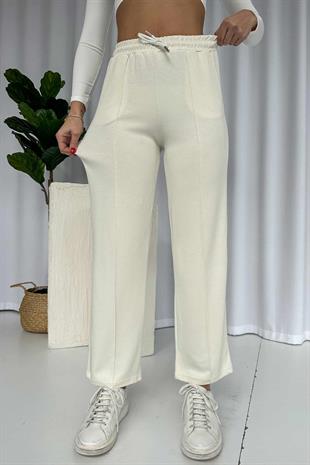 Çimalı Boru Paça Cepli Eşofman Altı - Ekru