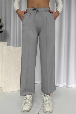 Çimalı Boru Paça Cepli Eşofman Altı - Gri