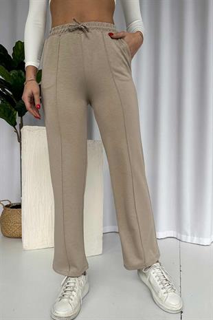 Çimalı Boru Paça Cepli Eşofman Altı - Taş