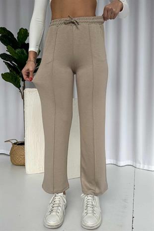 Çimalı Boru Paça Cepli Eşofman Altı - Taş