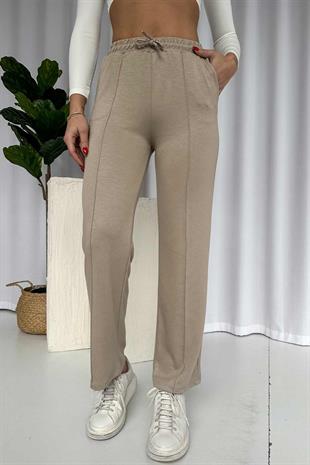 Çimalı Boru Paça Cepli Eşofman Altı - Taş