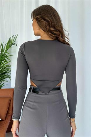 Çimalı Kadın Uzun Kol Bluz - Gri