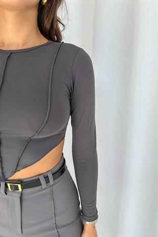 Çimalı Kadın Uzun Kol Bluz - Gri