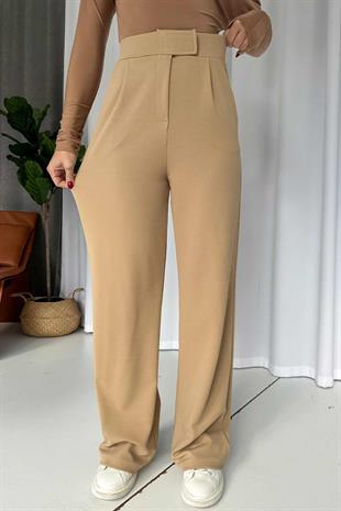 Cırt Detay Palazzo Kadın Pantolon - Camel