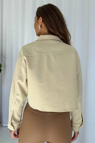 Çıtçıtlı Kaşe Gömlek Ceket - Bej