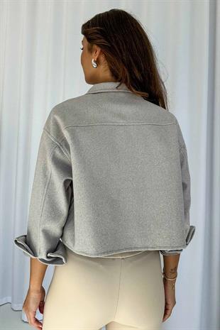Çıtçıtlı Kaşe Gömlek Ceket - Gri