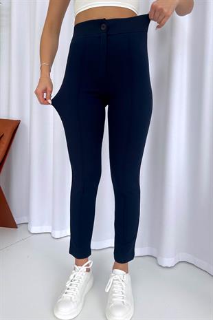 Dar Paça Full Likralı Yüksek Bel Kadın Pantolon - Lacivert