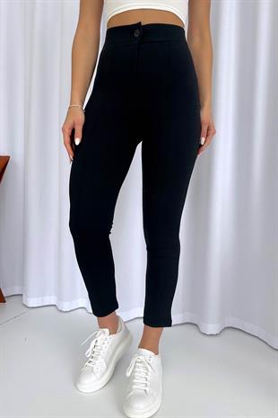 Dar Paça Full Likralı Yüksek Bel Kadın Pantolon - Siyah