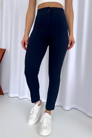 Dar Paça Full Likralı Yüksek Bel Kadın Pantolon - Lacivert