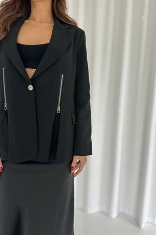 Fermuar Detay Kadın Ceket - Siyah