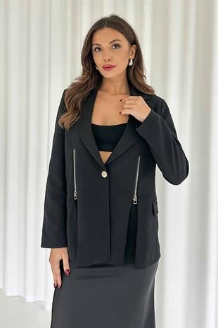 Fermuar Detay Kadın Ceket - Siyah