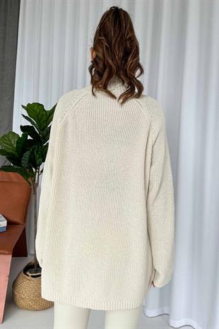 Fermuar Detay Tunik Triko - Bej