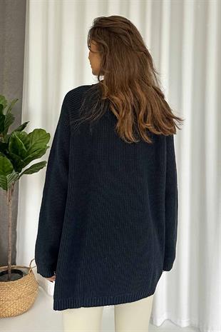 Fermuar Detay Tunik Triko - Lacivert