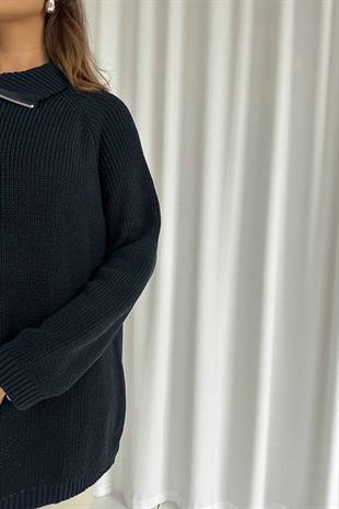 Fermuar Detay Tunik Triko - Lacivert