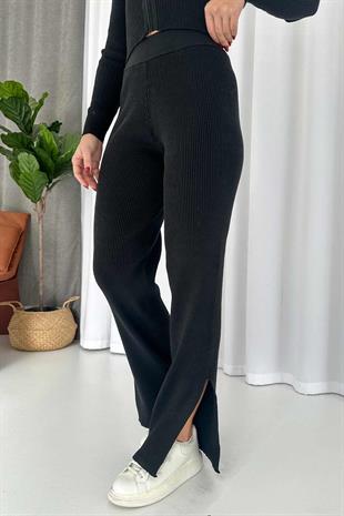 Fermuarlı Triko Hırka Pantolon 2li Kadın Takım - Siyah