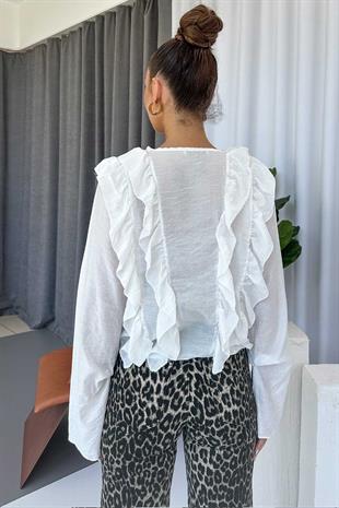 Fırfır Detaylı  Kadın Bluz - Beyaz