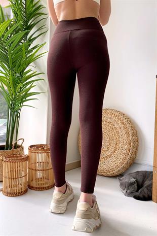 Fitilli İçi Şardonlu Toparlayıcı Kadın Tayt - Kahverengi