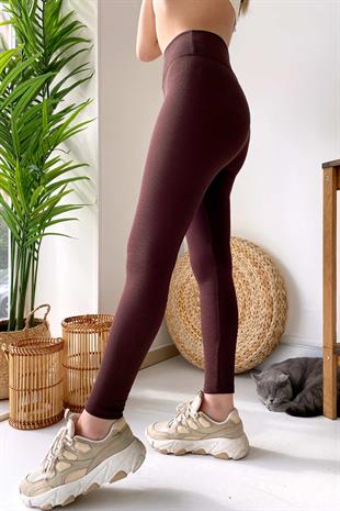 Fitilli İçi Şardonlu Toparlayıcı Kadın Tayt - Kahverengi