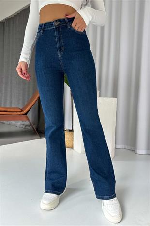 Flare Likralı Yüksek Bel İspanyol Paça Jean - Lacivert