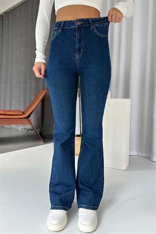 Flare Likralı Yüksek Bel İspanyol Paça Jean - Lacivert