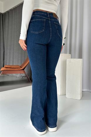 Flare Likralı Yüksek Bel İspanyol Paça Jean - Lacivert