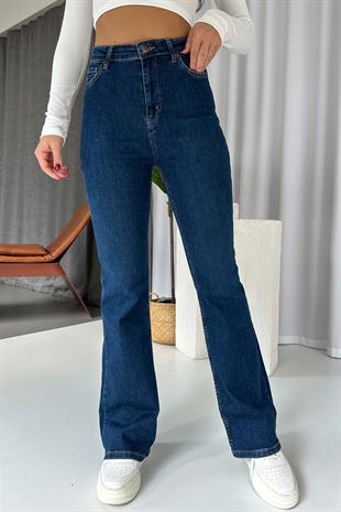 Flare Likralı Yüksek Bel İspanyol Paça Jean - Lacivert
