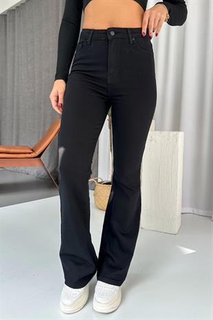 Flare Yüksek Bel  Likralı İspanyol Paça Jean - Siyah