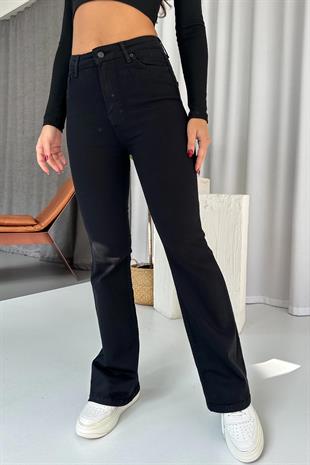 Flare Yüksek Bel  Likralı İspanyol Paça Jean - Siyah