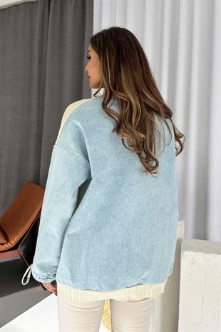 Garnilli Kot Detay Kadın Hırka - Mavi