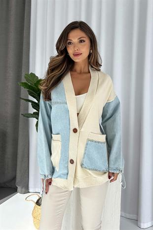 Garnilli Kot Detay Kadın Hırka - Mavi