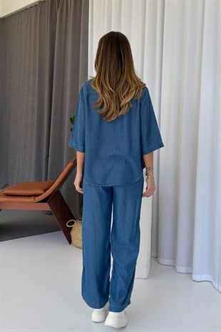 Gömlekli Tensel Denim Takım - Lacivert