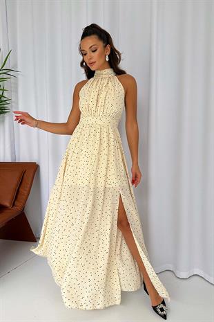 Halter Yaka Puantiyeli Kadın Elbise