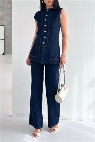 İkili Yelek Pantolon Denim Takım