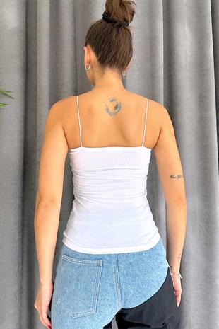 İp Askılı Uzun Crop - Beyaz