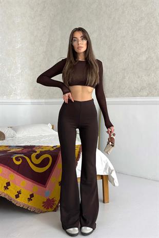 İspanyol Paça Çelik Pantolon - Kahverengi